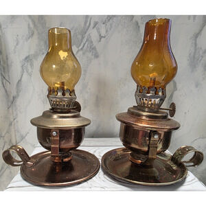 Mini Oil Lamp, Hang or Free Stand, Copper/Brass/Colored Glass, Made in Hong Kong